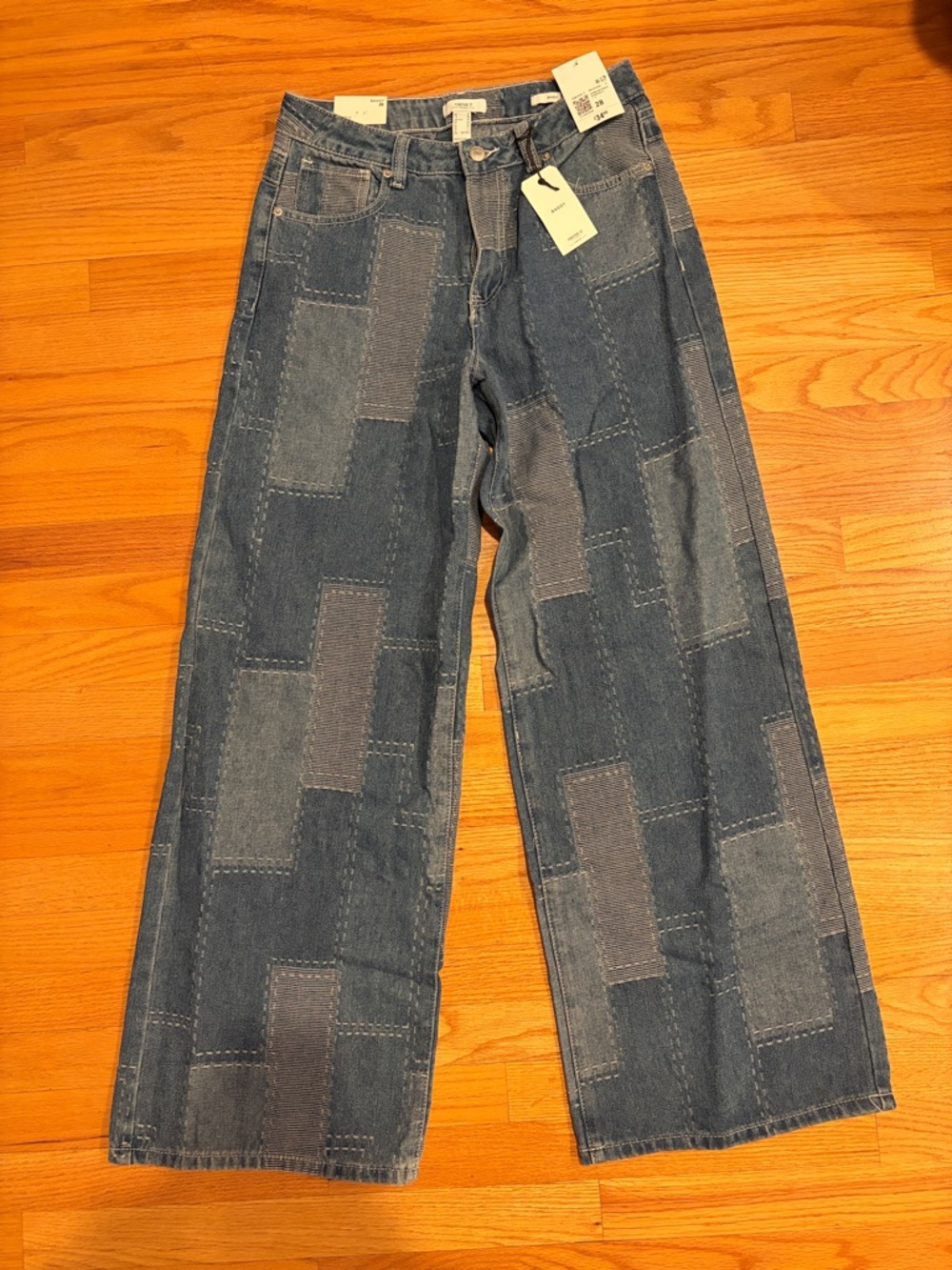 Forever 21 Women's Patchwork Relaxed Wide-Leg Jeans - Blue